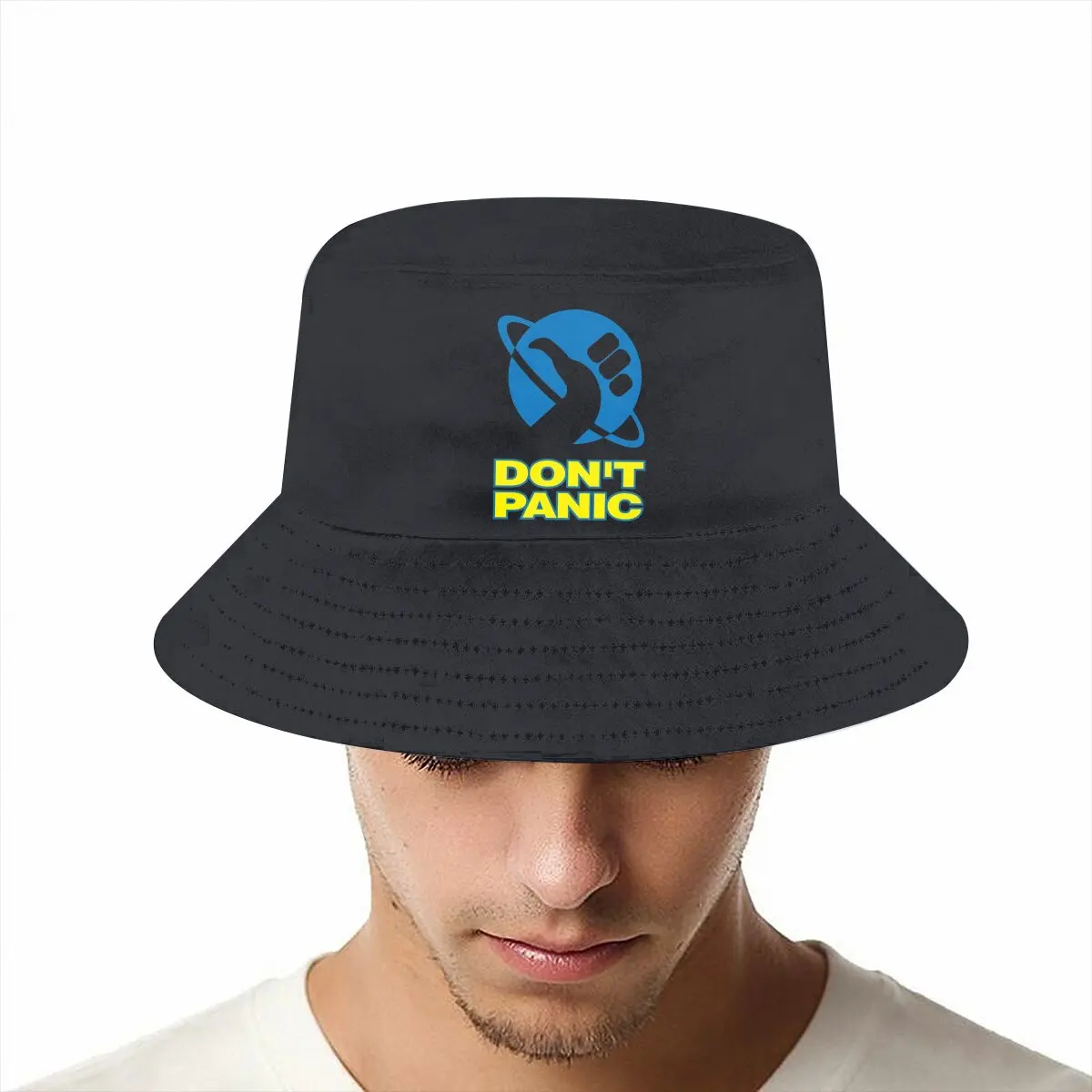 Don't Panic Blue Unisex Bucket Hats The Hitchhikers Guide To The Galaxy Film Hip Hop Fishing Sun Cap Fashion Style Designed image 5