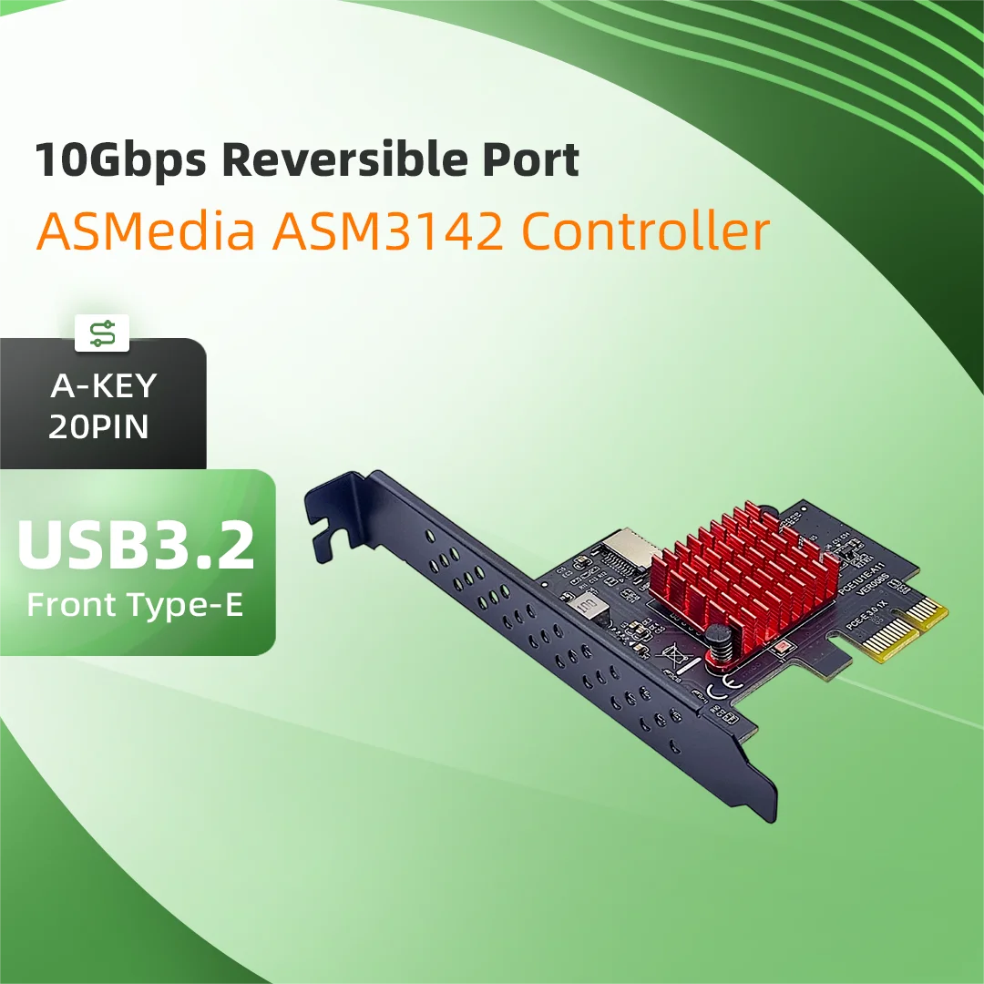 PCIe X2 USB3.2 Gen2 Expansion Card ASMedia ASM3142 Chip 10Gbps Internal Type-E A-KEY 20PIN Front Panel Header USB-C Adapter