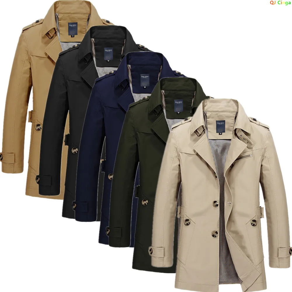 2026 New Men's Khaki Long-Sleeve Jacket, Green Single-Breasted Lapel Coat, Black or Blue Overcoat Available.