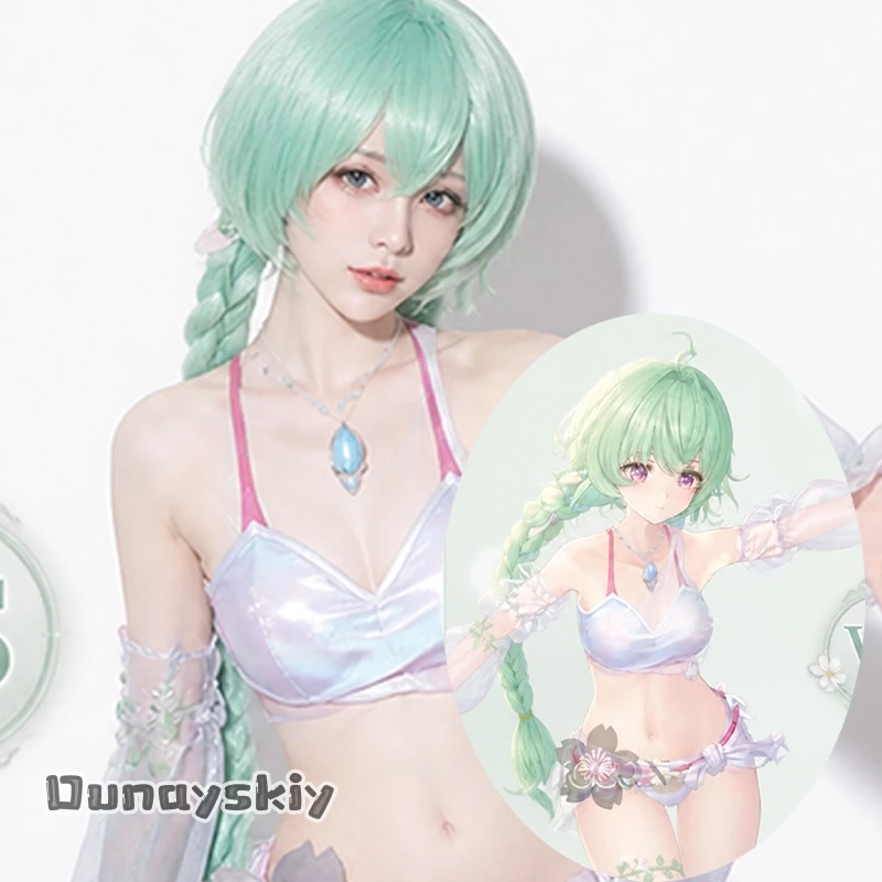 CR824Anime Game Neverness To Everness Cosplay Oneiroi Swimsuit Skin Hairstyle Mint Green Double Ponytail Braids Wigs Halloween