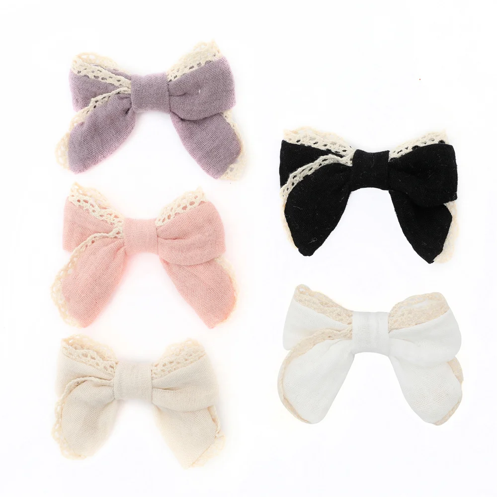 A11 001C Cotton Crepe Eyelet Lace Ribbon Hairband Girls Band With Tail babyclip Hair Accessories Scruchies