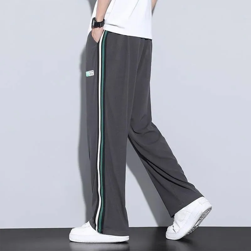 Summer Ice Silk Long Pants For Men Outdoor Invisible Zipper Breathable Thin Sports TrousersTrendy Versatil