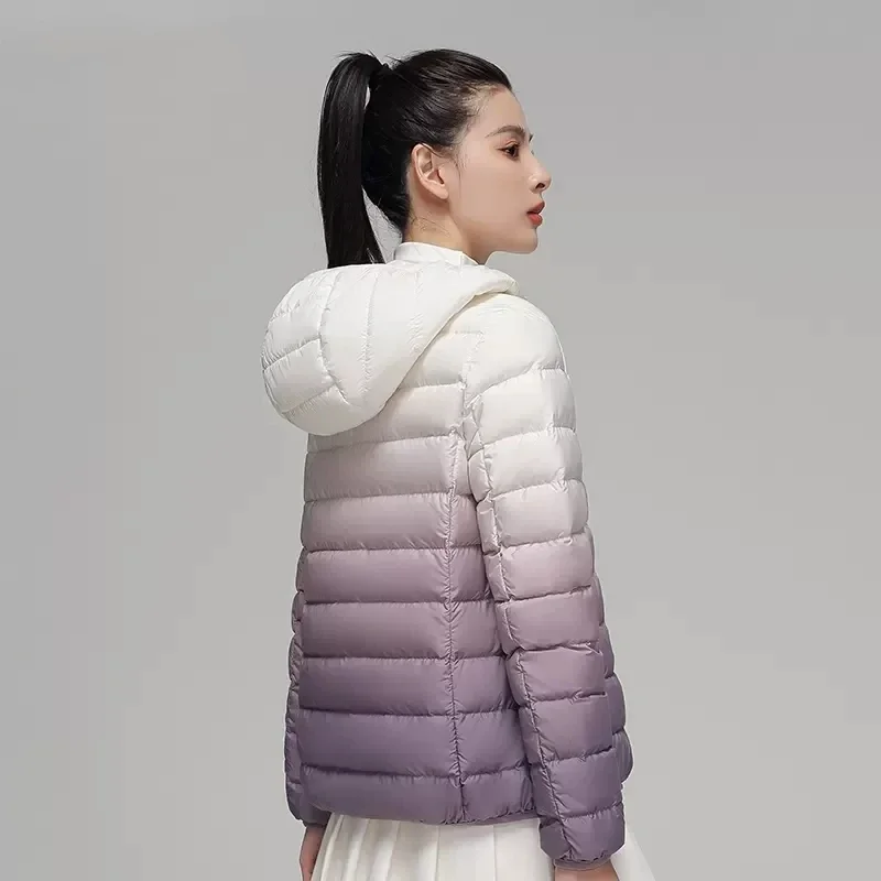 Plus Size Women Gradient Designer Puffer Jackets 2024 Autumn/Winter Female  Hooded Slim Fit Ultra Lightweight Warm Down Coats