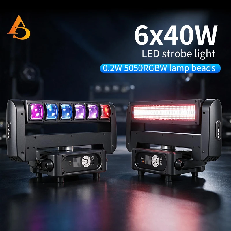 6x40w RGBW beam bar strobe function 12 sections Double sided infinite shaking head strobe Moving Head DJ Bar Stage Effect Light