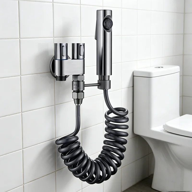 3-Piece Bathroom Sprayer  Flushing Set,  Square Handheld Cleaning Spray Gun, 2M, 3M, 5M Extension Pipes, and Wall Mounted Base