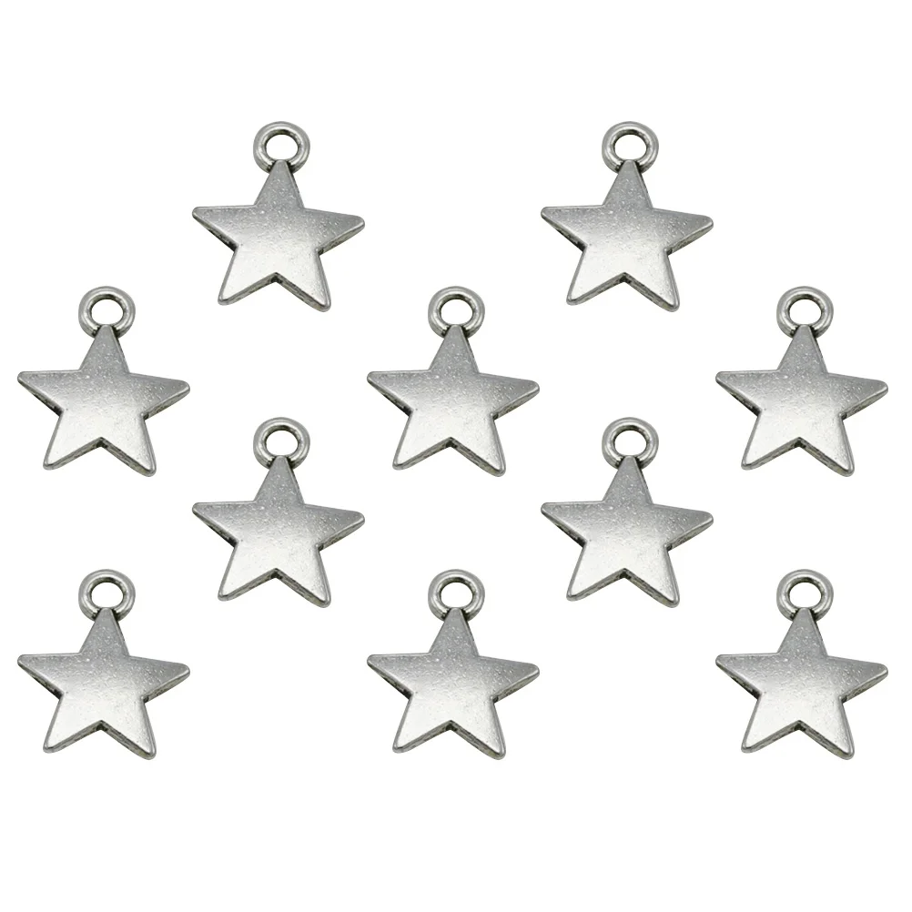 

100pcs Five Pointed Star Pendants Alloy Ancient Silver DIY Necklace Bracelet Earrings Jewelry Pentagram Charm Pendant