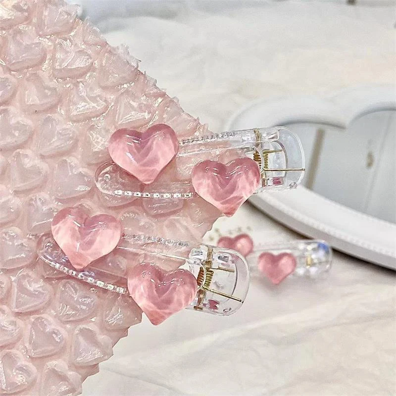 Jelly Pink Transparent Cute Heart Hair Clips Girls Heart Love Hairpins Sweet Duckbill Side Clips Simple Fashion Hair Accessories