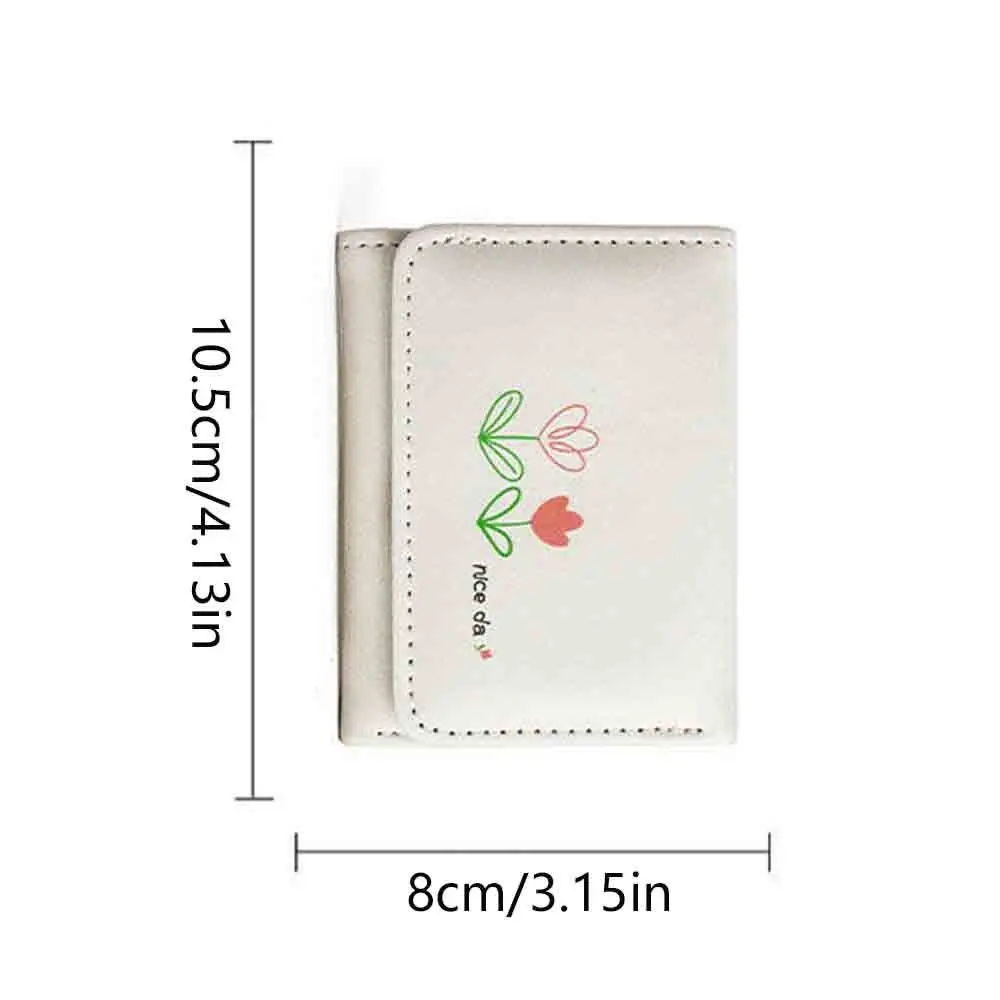 Fashion Pu Leather Fresh Tulip Short Wallet Cartoon Printing Folding Purse Change Purse Coin Purse Card Holder Student