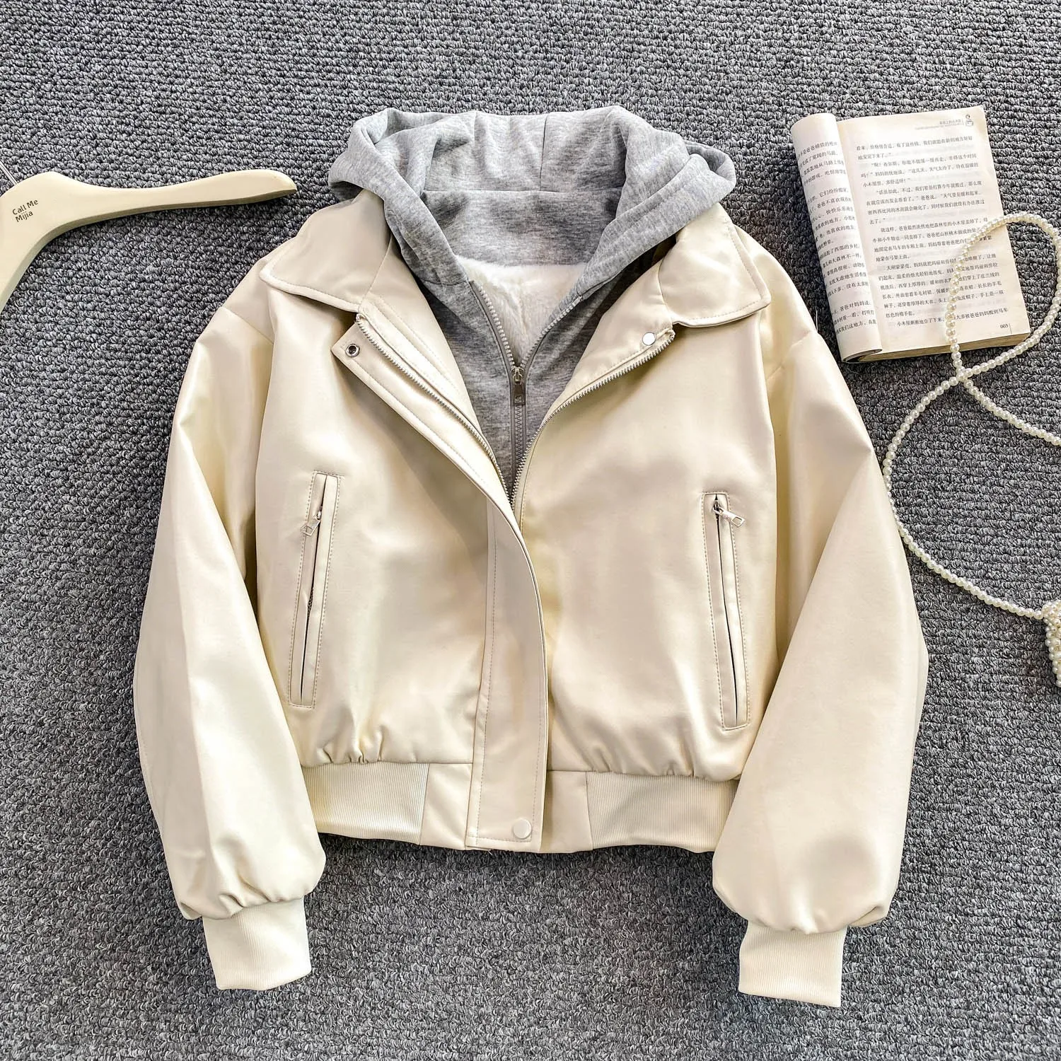 الرجعية Fce اصطف Thiened الربط سليم صالح مقنعين Jaet المرأة الشتاء حجم صغير بارد الرياح بولي معطف معطف جلد مع سحاب