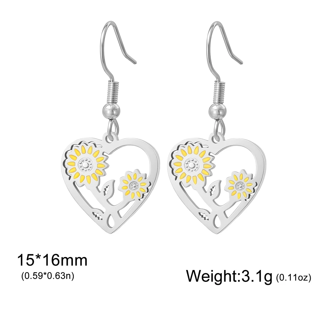 Eueavan Tropfenöl-Herz-Sonnenblumen-Ohrringe aus Edelstahl, Romantische Blumen-Ohrhänger für Frauen und Mädchen, Trendiger Schmuck als Geschenk – Detail 10