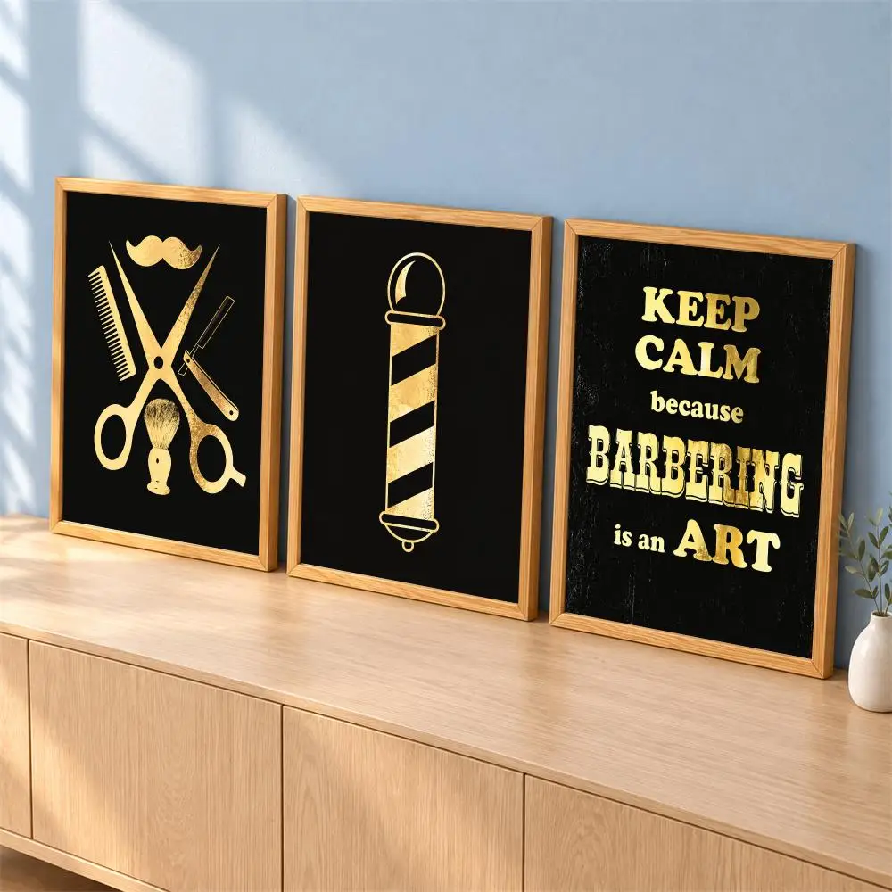 Barber Shop Hair Salon Hairdressing Painting Calligraphy 3 Pces Canvas Poster Set Wall Art for Bedroom Living Room Home Decor