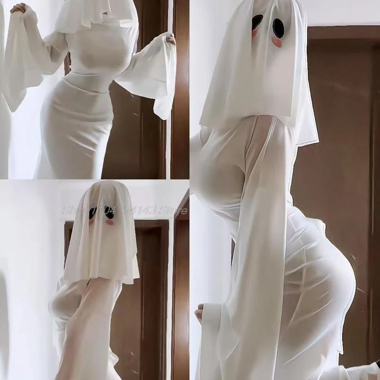 Disfraz de fantasma femenino bonito y Sexy, disfraz de Halloween para asustar la cara, disfraz de grito, vestido elegante para mujer, disfraz de Halloween