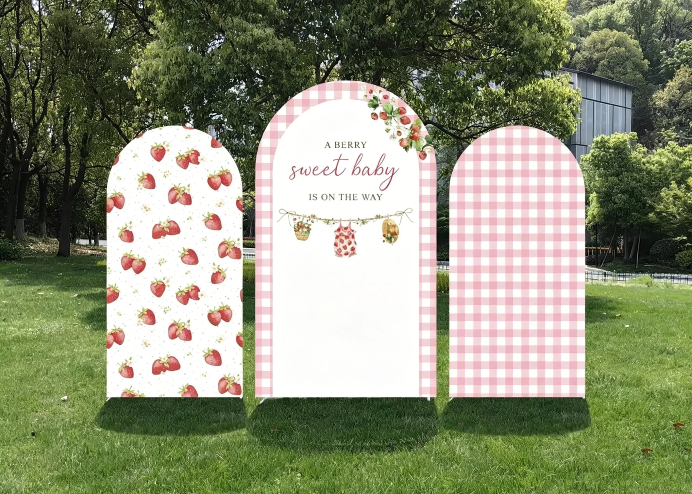 

LS Strawberry Girl Birthday Arch Cover Backdrop A Berry Sweet Baby Photo Background Baby Shower Red Photo Booth Studio Props