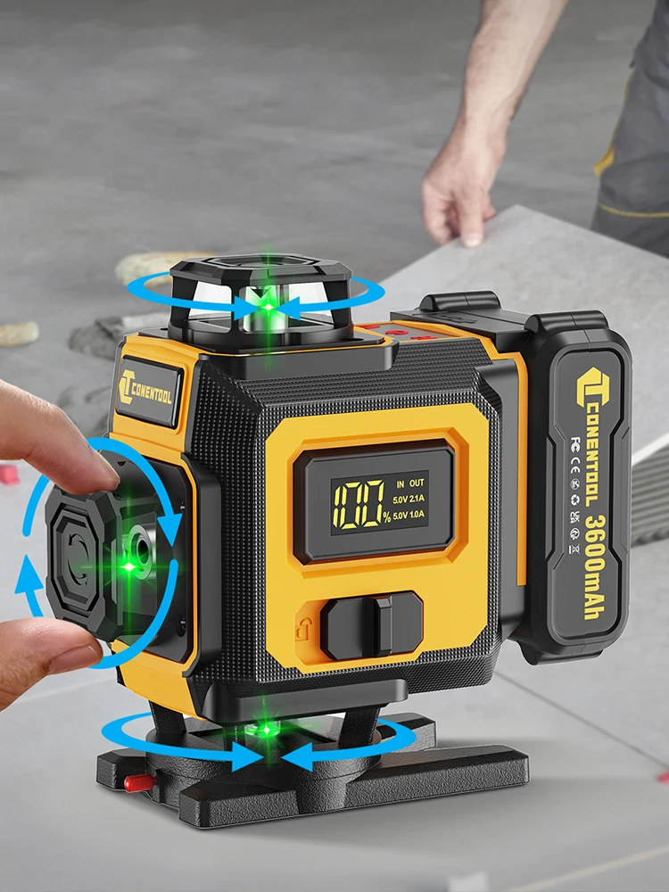 CONENTOOL 16-lijns 4D-laserwaterpas met statief, groene lijn, zelfnivellerend, 360° horizontaal en verticaal kruislicht, krachtige straal - afbeelding 2