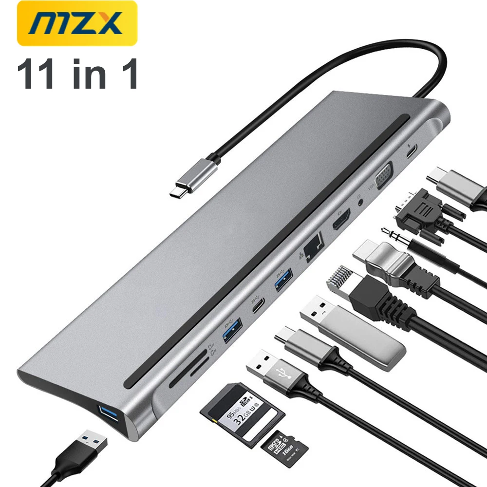 MZX 11 12 in 1 Docking Station USB C Hub Type Tipo 4K HDMI-compatible Splitter Adapter Laptop Extension Concentrator Card Reader