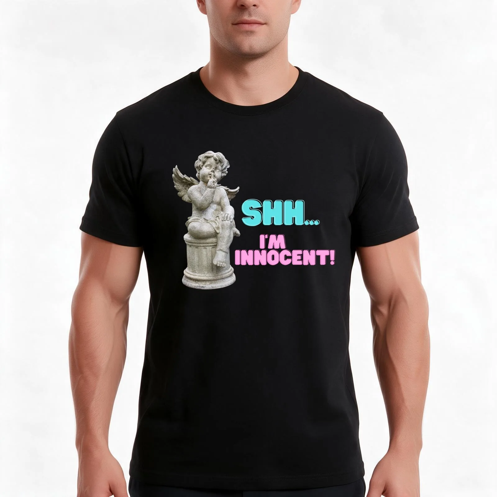 Shh...I'm Innocent! T-Shirt, Summer Casual Cotton Tee, Oversized Streetwear Tops, Vintage Graphic Print, Loose Fit Short Sleeve