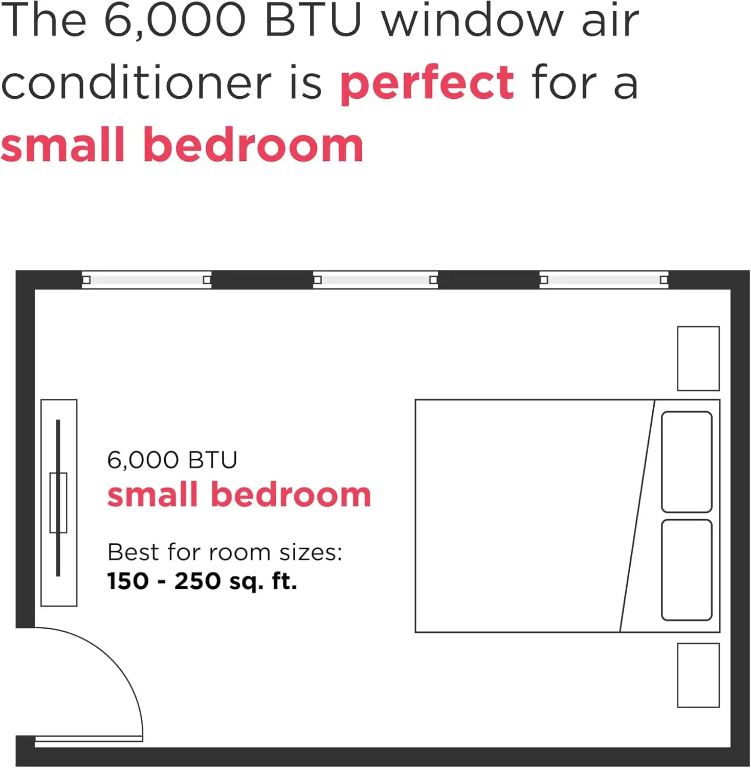 Aanpasbare raamairconditioner van 6.000 BTU met afstandsbediening, koelt tot 250 m2. Ft., Stille werking, Eco-modus, 3 ventilatorsnelheden