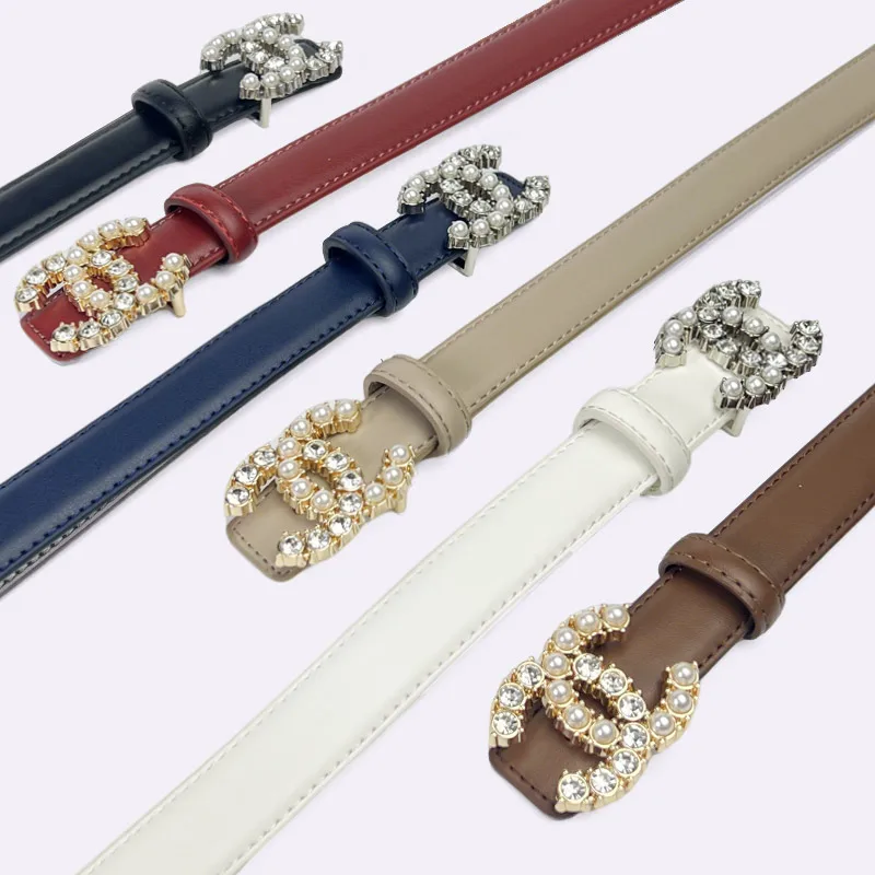 2025 Fibbia ad ardiglione da donna di nuova moda con fibbia a doppio anello in oro intarsiato con perle Pantaloni jeans gonna da donna Joker