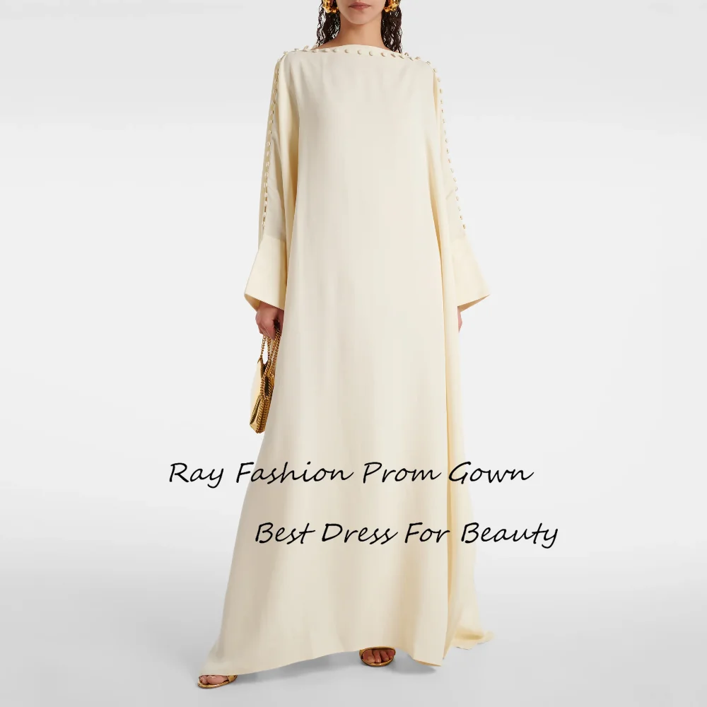 

Ray Fashion A Line Prom Dress Boat Neck Full Sleeves With Button For Saudi Arabia Women Formal Occasions فستان حفلة موسيقية