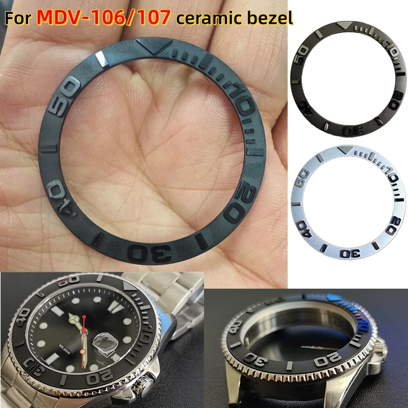 

MDV-106 Convex type Insert Ceramic Bezel For CASIO Duro Swordfish MDV-106/107 Substitute ceramic chronoring black/silver