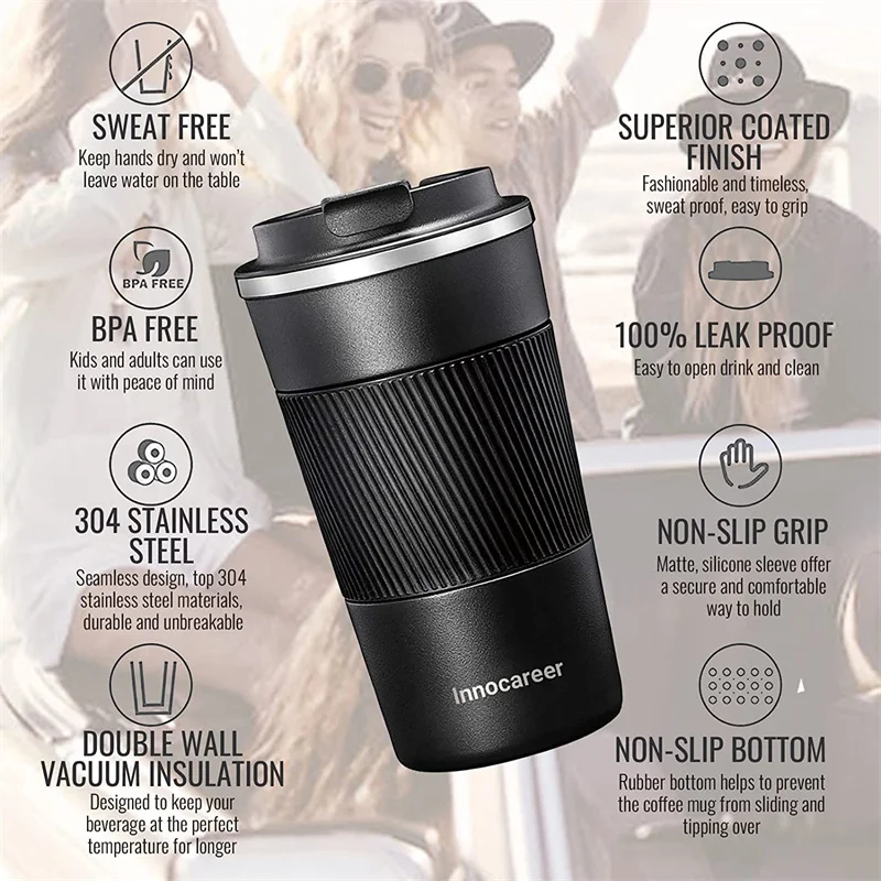 510ML Stainless Steel Thermos Mug Leak-Proof Thermos Coffee Vacuum Cup Travel Thermal Vacuum Flasks Insulated Cup Water Bottle