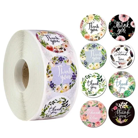 

500Pcs/roll 2.5cm Round Thank You Sticker Paper Seal Labels Wedding Birthday Party Favors Store Gift Stickers Label Decoration5