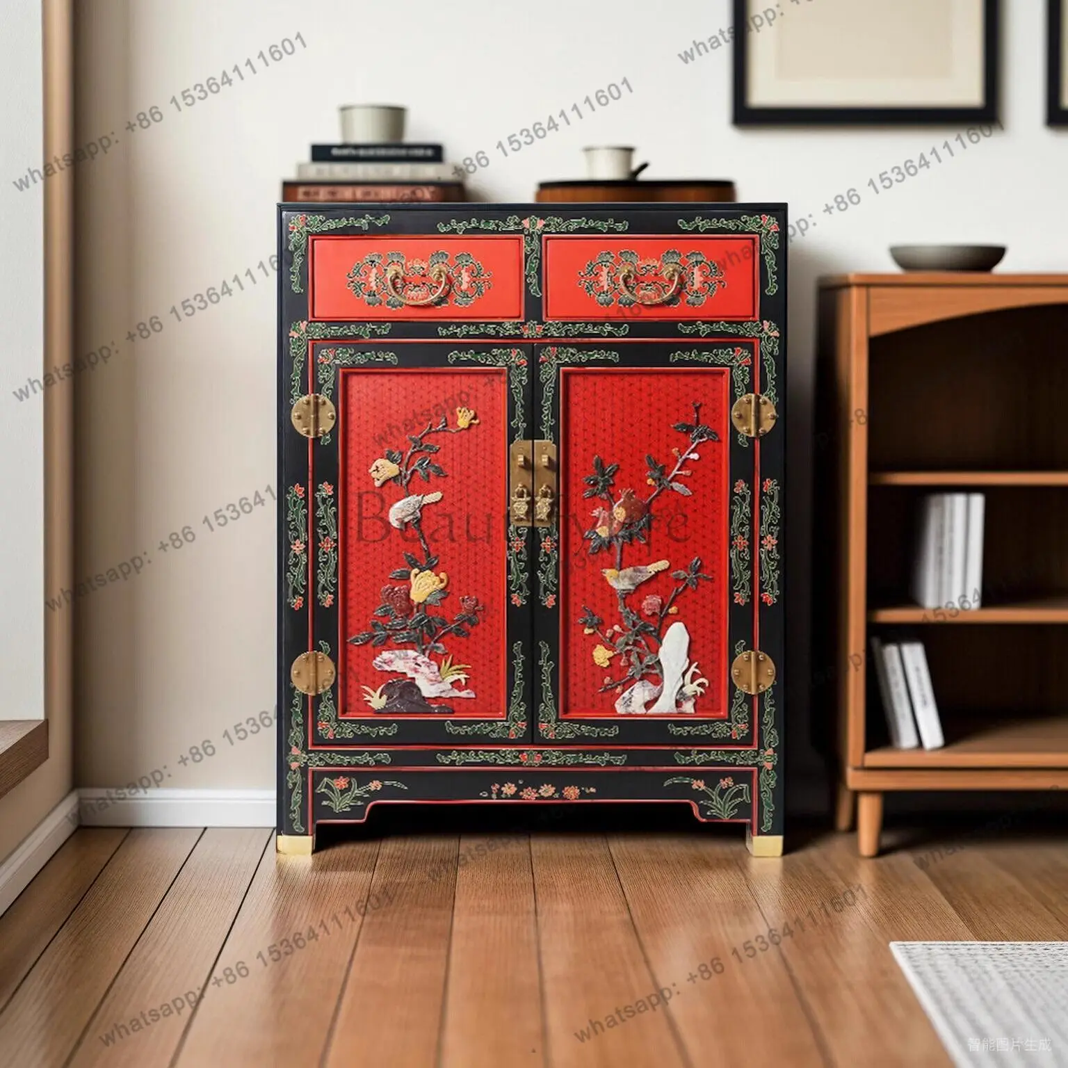 New Chinese style double door double pumping side locker storage is simple against the wall
