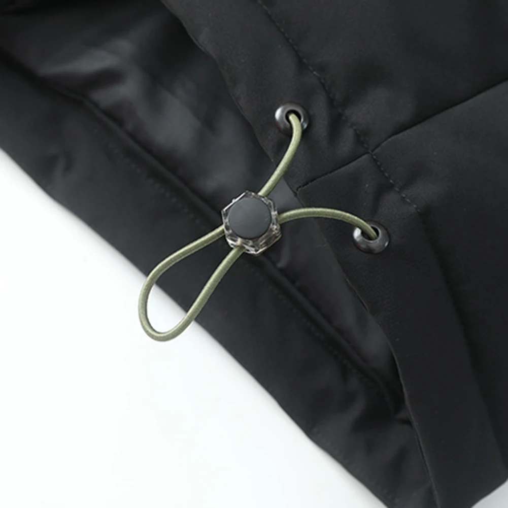 Casual For Work Black Men's Parka Jacket Stand Collar Coat Polyester Fabric Regular Length Solid Color Loose Fit