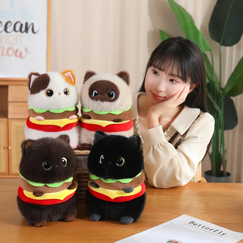 

Cat Plush Stuffed Toy Simulation Animal Doll New Cute Hamburger Soft Children's Toy Birthday Gift Kawaii Room Decoration