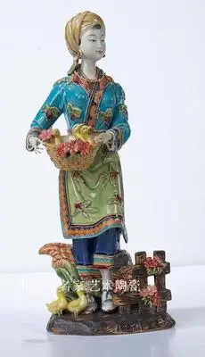 Miao family classic lady Shiwan doll ceramic folk custom presents model room Chinese Style Linnaihe decoration Miao family class