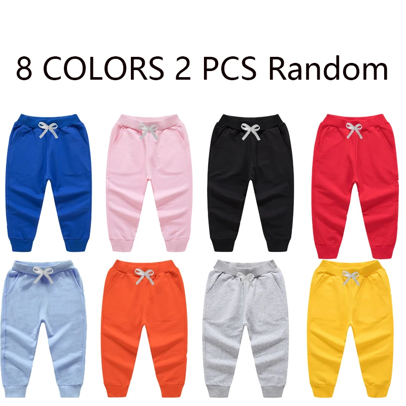 

8 Colors 2 PCS Randomly Children's Pants White Bow Solid Color Boys Girls Casual Sport Pants Jogging Enfant Garcon Kids Trousers