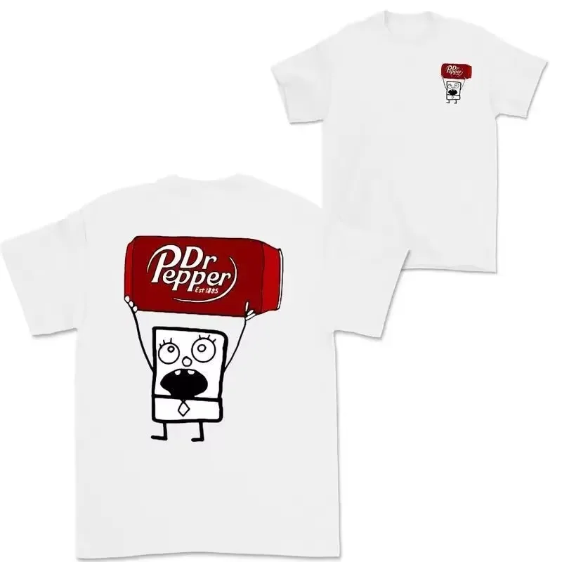 2026 New Unisex Classic Cotton T-shirt, Dr Pepper Doodlebob Graphic Print, Summer Casual Short Sleeve Tee