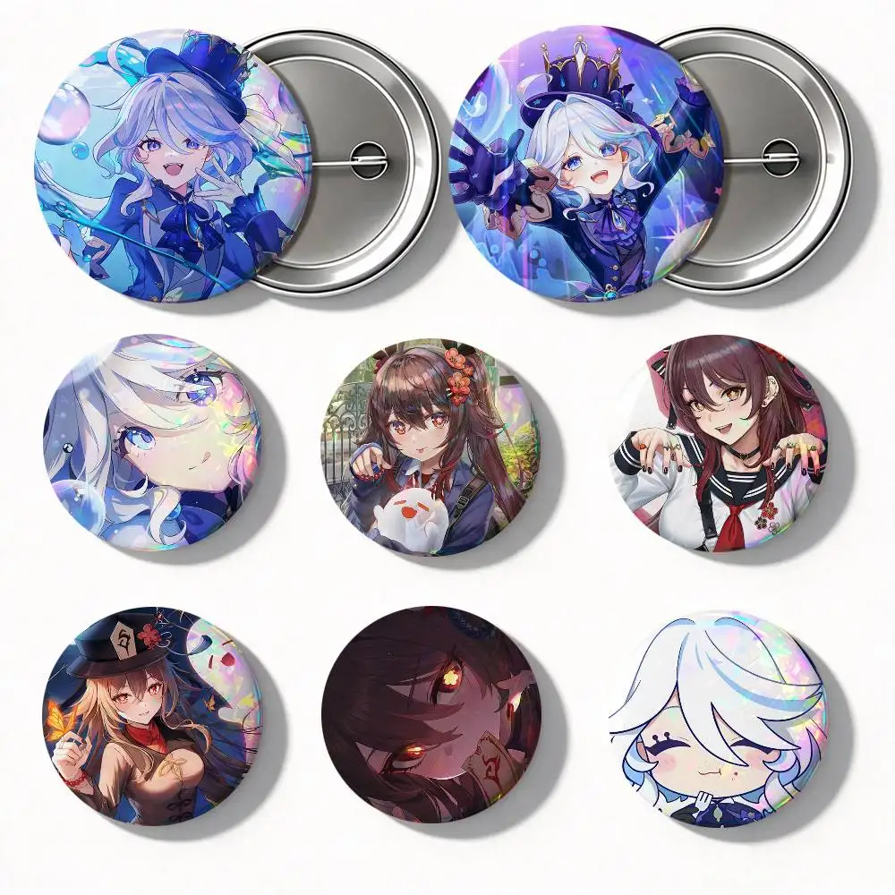 Game Furina Hu Tao Cartoon Round Badges Can Be Used To Decorate Clothes And Backpack Pins