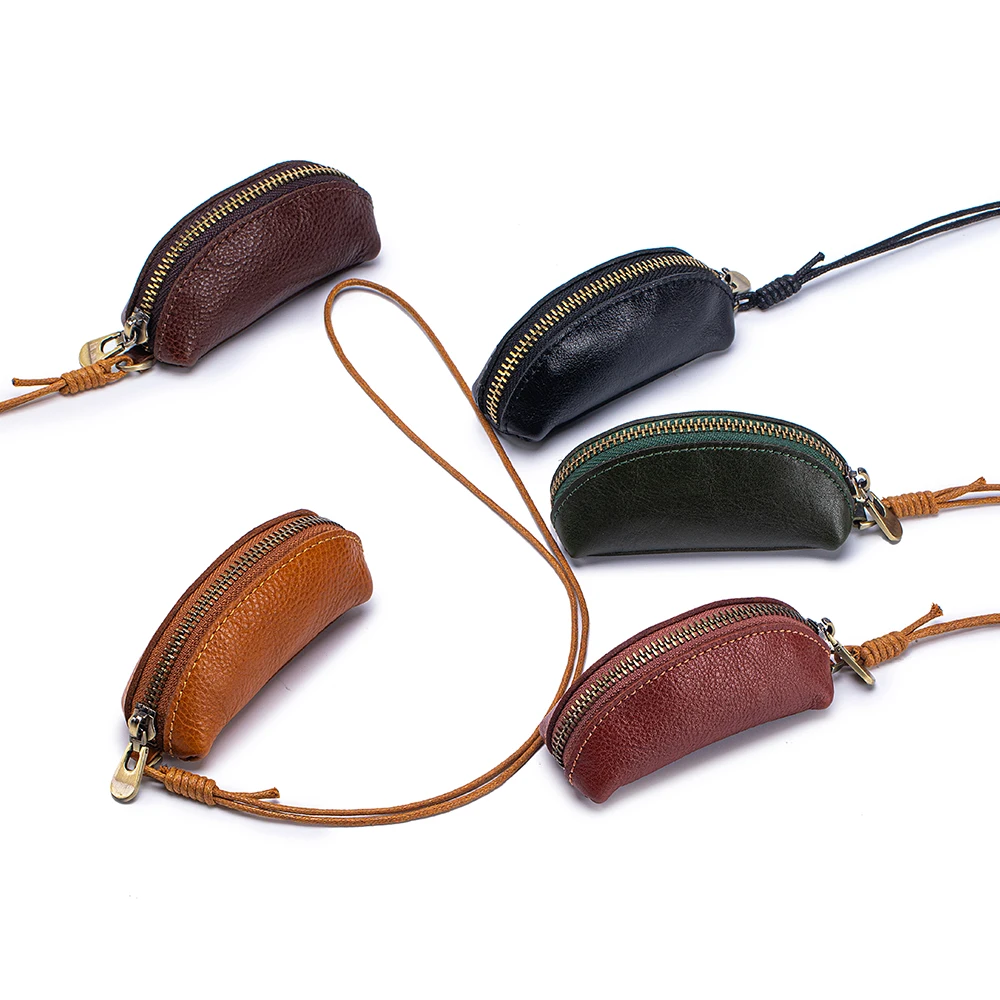 แบบพกพา Mini Key ของแท้หนัง Mini Zipper Key Organizer อเนกประสงค์กระเป๋าเหรียญผู้ชายผู้หญิง Halter ลิปสติกกระเป๋า