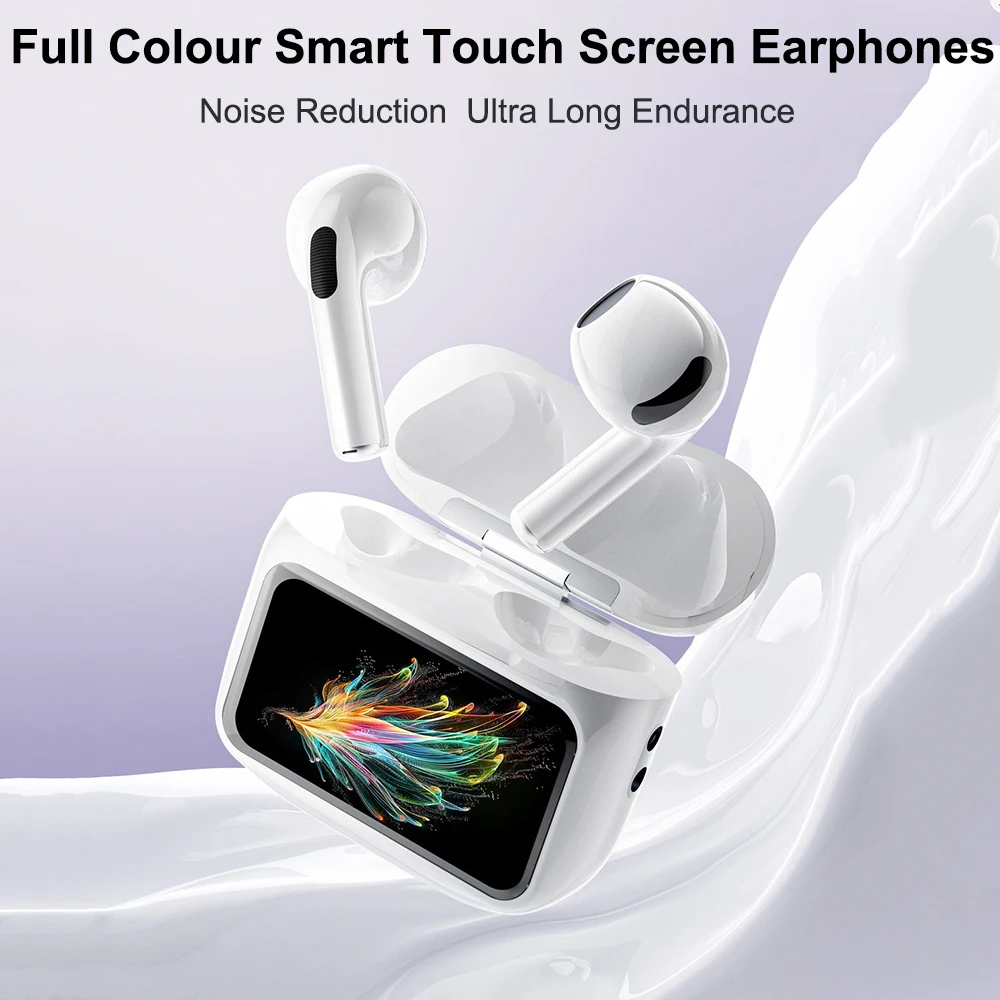 

Full Colour Smart Touch Screen Semi-in-ear Earphones Noise Reduction Wireless Bluetooth5.4 Earbuds Ultra Long Endurance Headset