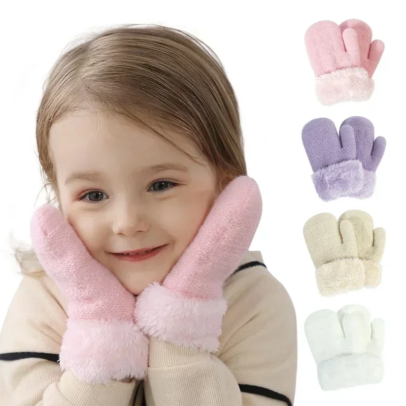 Warm Plush Thick Warm Baby Gloves Children Kid Coral Fleece Full Finger Gloves for 1-4Y Kids Gloves Newborn Mittens