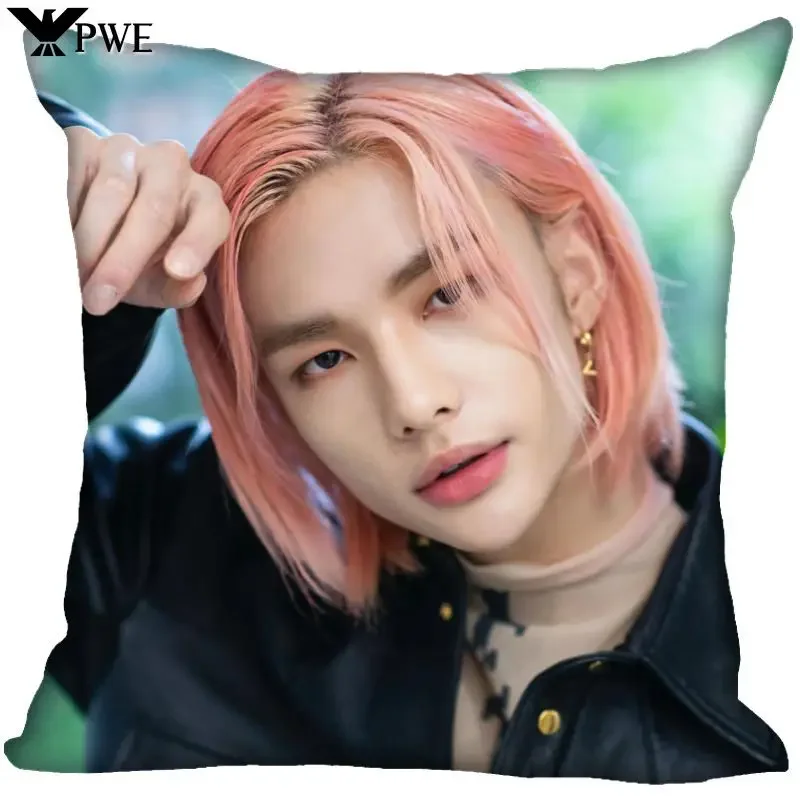 KPOP Hwang Hyunjin Pillow Cover Bedroom Home Office Decorative Pillowcase Square Zipper Pillow Cases Satin Fabric Eco-Friendly