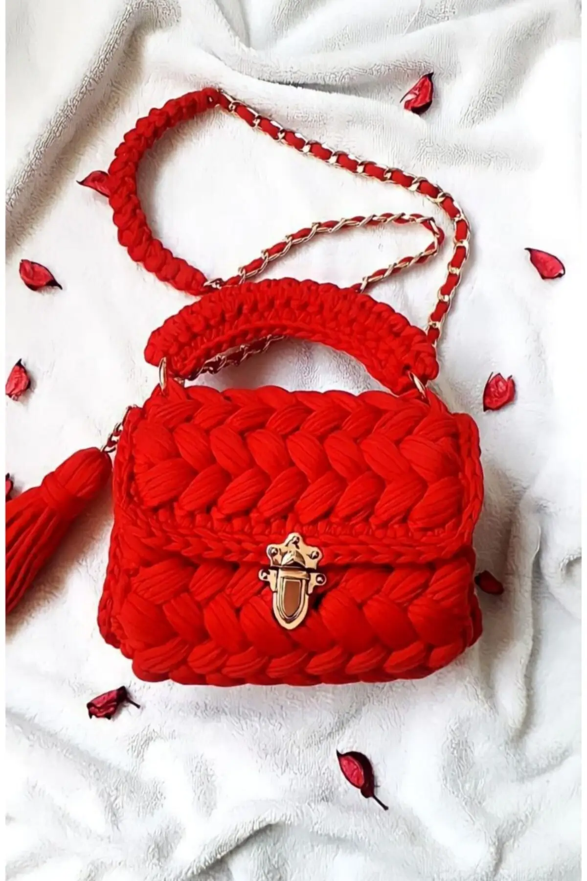 

Uras Combed Cotton Rope Handmade Outdoor Red Weave Shoulder Bag Women bag Shoulder Bag Handmade