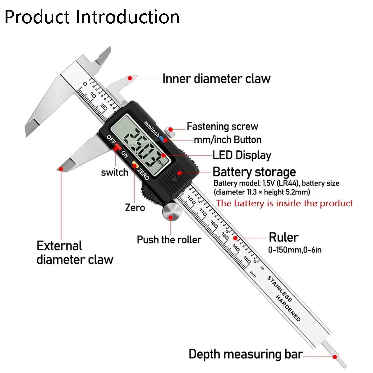 الفرجار الرقمي 0-150 مللي متر الفولاذ المقاوم للصدأ الورنية أداة قياس الفرجار الإلكتروني الدقيق مع صندوق تخزين للاستخدام المعدني الخشب