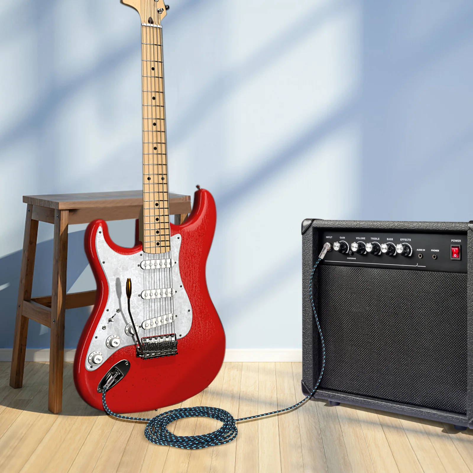 E-Gitarrenkabel, geflochtenes 90-Grad-1/4-Zoll-TS-6,5-mm-Mono-Audiokabel, Rauschunterdrückung für E-Gitarre, Bass, Effekte – Detail 7