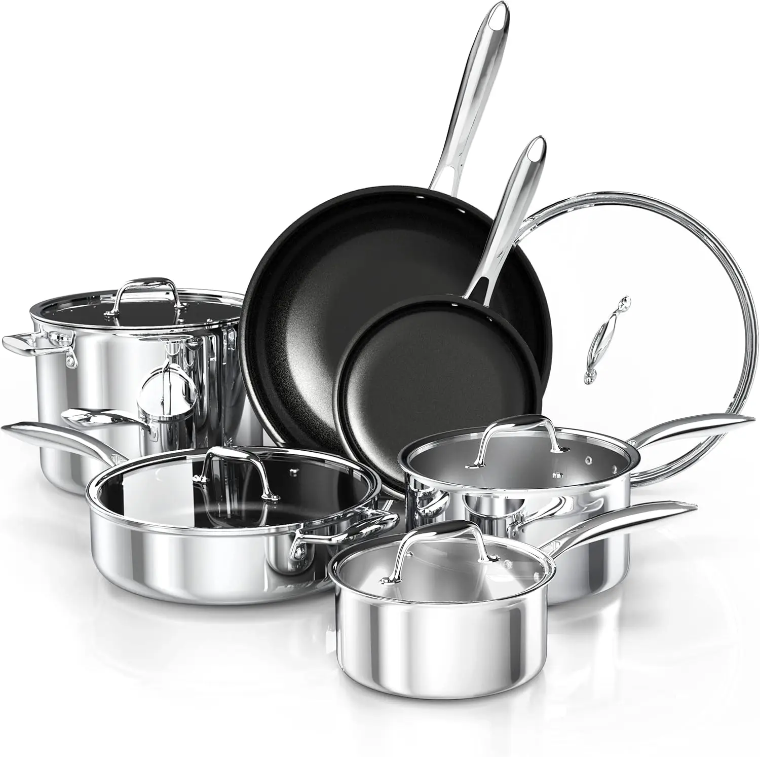 Stainless Steel Pots and Pans Set,Nonstick 3-Ply Kitchen Cookware Sets, Induction Cookware Set, Dishwasher & Oven Safe Pans