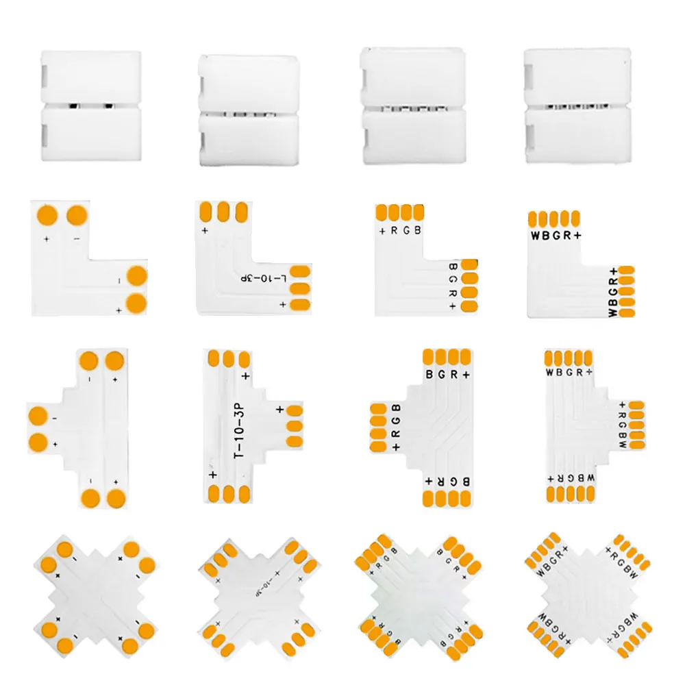 

2pin 3pin 4pin 5pin T L X Shape Solderless Connector 10mm Width Free Soldering Connect WS2812 WS2811 SK6812 5050 RGB LED Strip