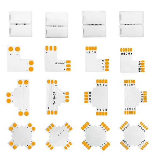 Conector sin soldadura, 2 pines, 3 pines, 4 pines, 5 pines, T, L, X, 10mm de ancho, conexión de soldadura libre, WS2812, WS2811, SK6812, 5050, tira LED RGB