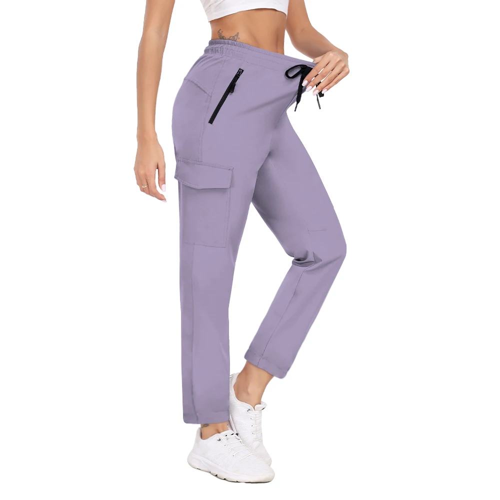 Hiking Pants for Women UPF 50+ Cargo Quick Dry Water Resistant Elastic Waist Zip Pockets Travel Work Lightweight Running