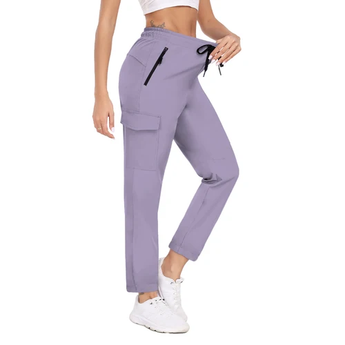 Imagen 2 del producto Pantalones de senderismo para mujer UPF 50+ Cargo Secado rápido Resistente al agua Cintura elástica Bolsillos con cremallera Viajes Trabajo Ligero Correr