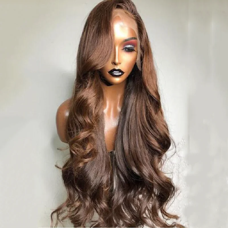 Soft 28 inch Brown Body Wave 5x5 Silk Base 28Inch  Jewish Human BabyHair HD Lace European Hair Glueless Preplucked Daily