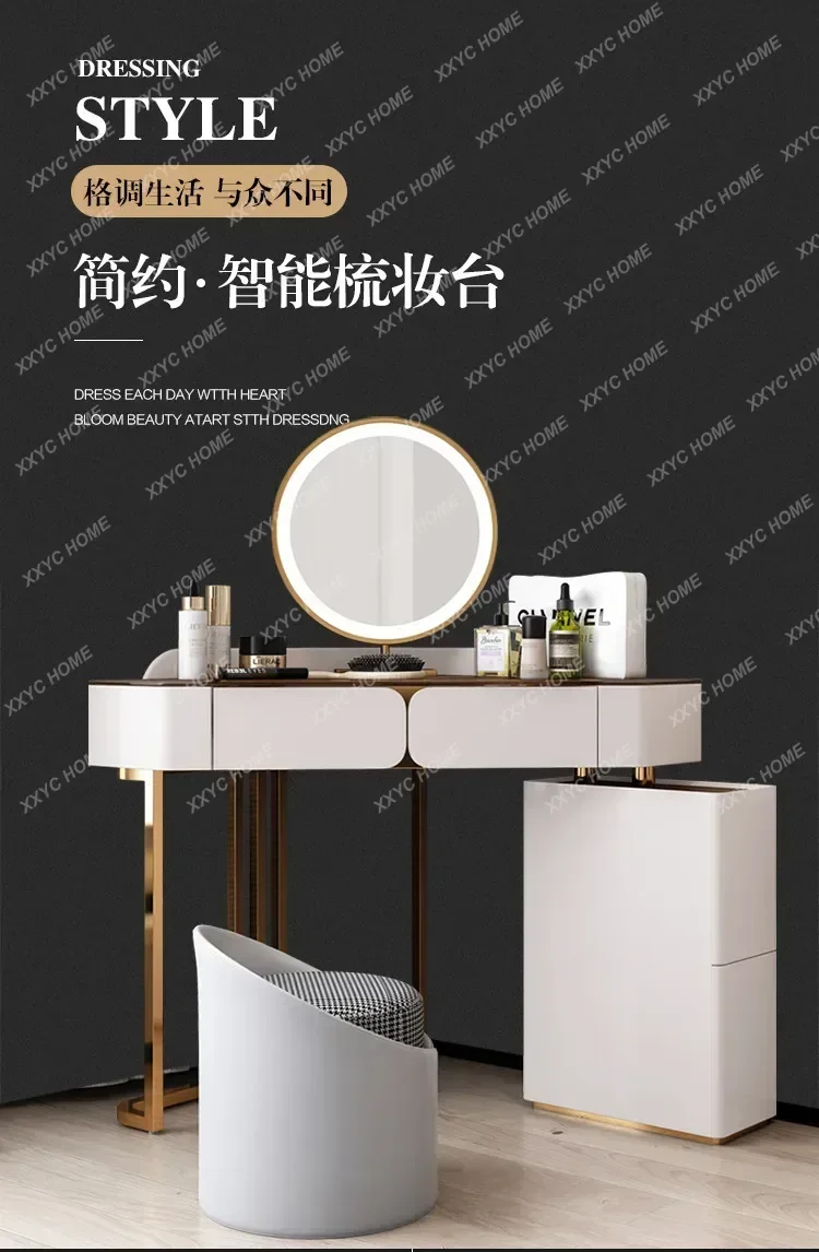 A  NEW Modern simple light luxury dresser glass desktop storage cabinet integrated round mirror