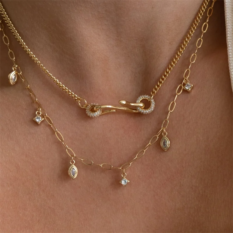 Gold Color Stainless Steel Zircon Necklace Snake Pendant Luxury Choker Necklace for Woman Necklace with Eye Jewelry Wholesale