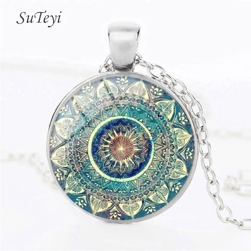 VIP Vintage Green Mandala Glass Earrings For Women Retro Sacred Geometry Jewelry