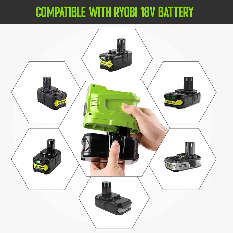 150W Powered Inverter Generator for Ryobi 18V Battery Portable Power Station with Dual USB LED Light DC 18V To AC 110V